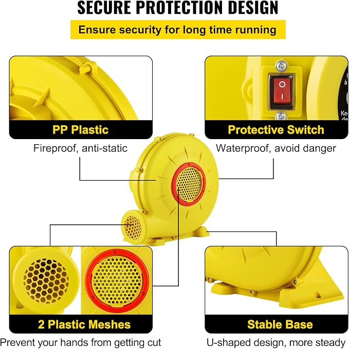 VEVOR Inflatable Blower, Electric Air Blower, Bounce House Blowing Pump, Commercial Corded Fan Pump for Castle Wate Slides Water Slide Bouncy Castle