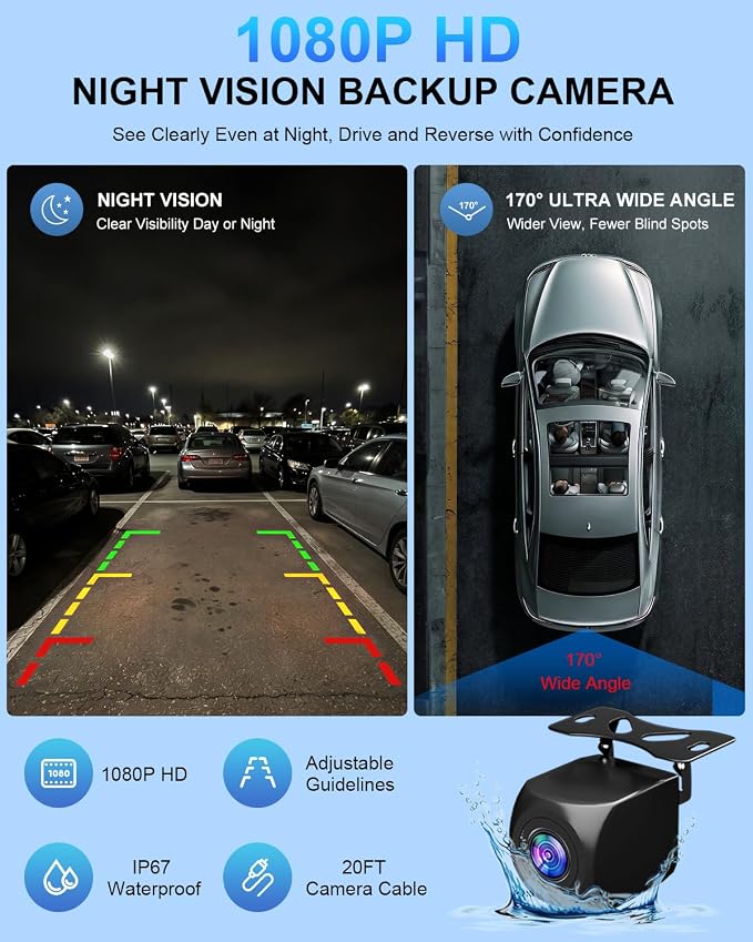 CarPlay Screen for Car, 9" Wireless Apple CarPlay & Android Auto with 1080P Backup Camera, Night Vision, GPS Navigation, Mirror Link, Voice Control, Bluetooth/FM/AUX Audio, Plug & Play Dashboard Mount