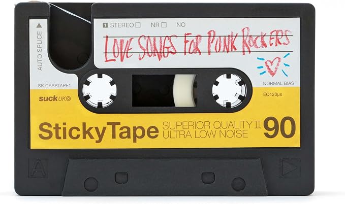 Suck UK Tape Dispenser - Retro Cassette Tape Dispenser Desk - Retro Desk Accessories - Novelty Office Accessories - Sticky Holder - Double Sided Organiser - Old School Stationery Gift - Refillable