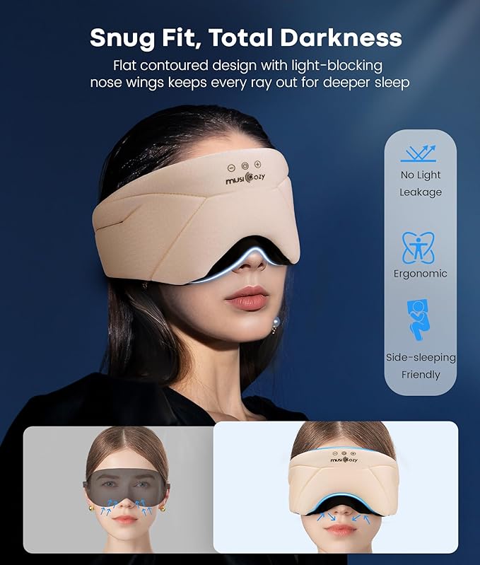 MUSICOZY Bluetooth 5.4 Sleep Headphones Headband, Zipper Washable Eye Mask with HD Stereo Speakers + Wireless Sports Headband, 14H Playtime Music Headphones for Sleeping, Running, Travel, Meditation
