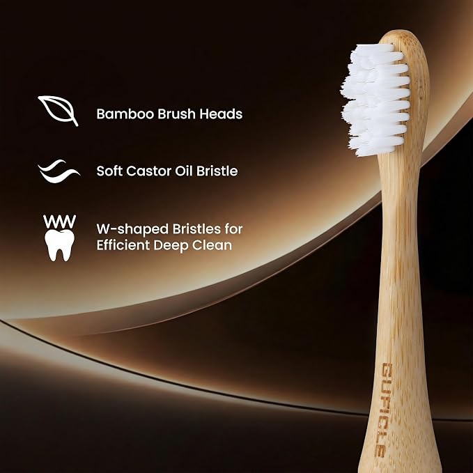 Electric Toothbrush with 4 Bamboo Heads, Bamboo Electric Toothbrush for Adults, Soft Castor Oil Bristles, 5 Modes, Smart Timer, Sonic Technology, IPX7 Waterproof, 60-Day Battery Life-Black