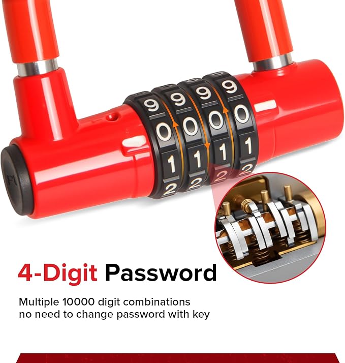 Bike Chain Lock Combination, 4 Digit Mini U Lock Anti-Theft Bicycle Lock Combo, 3.3FT x 8mm Security Steel Chain Locks for Electric Bike, Scooter, Motorcycle ﻿