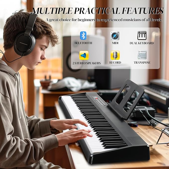 Ktaxon 88 Key Foldable Electronic Keyboard Piano, Semi-Weighted Electric Piano Digital Piano with Dual Bluetooth Mode, 1000 Rhythms, 1000 Tones and 50 Demos for Beginners Adults(Black)