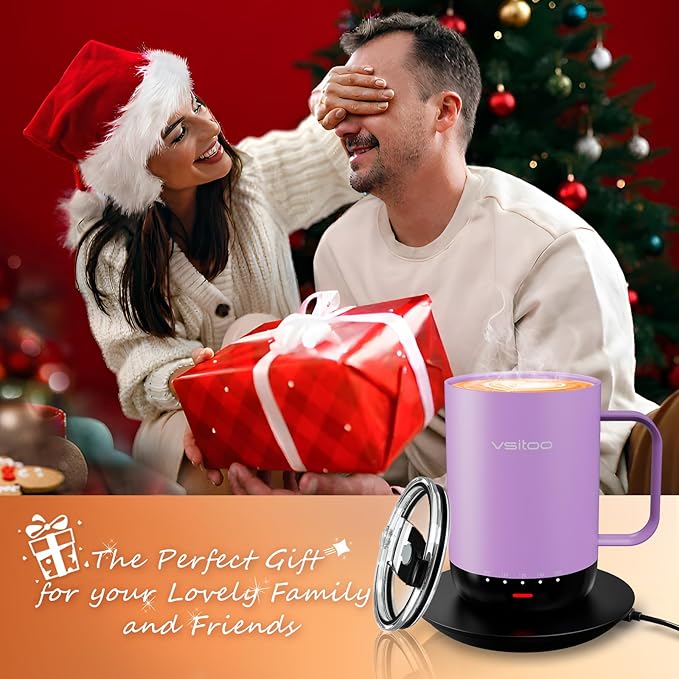 Vsitoo S3 Pro 16oz Smart Self Heating Coffee Mug, Heated Coffee Mug with AI Auto-Sensing Temperature Control, 120-150℉ Rechargeable Smart Mug Warmer, IPX7 Waterproof, Gift for Men Women, Purple