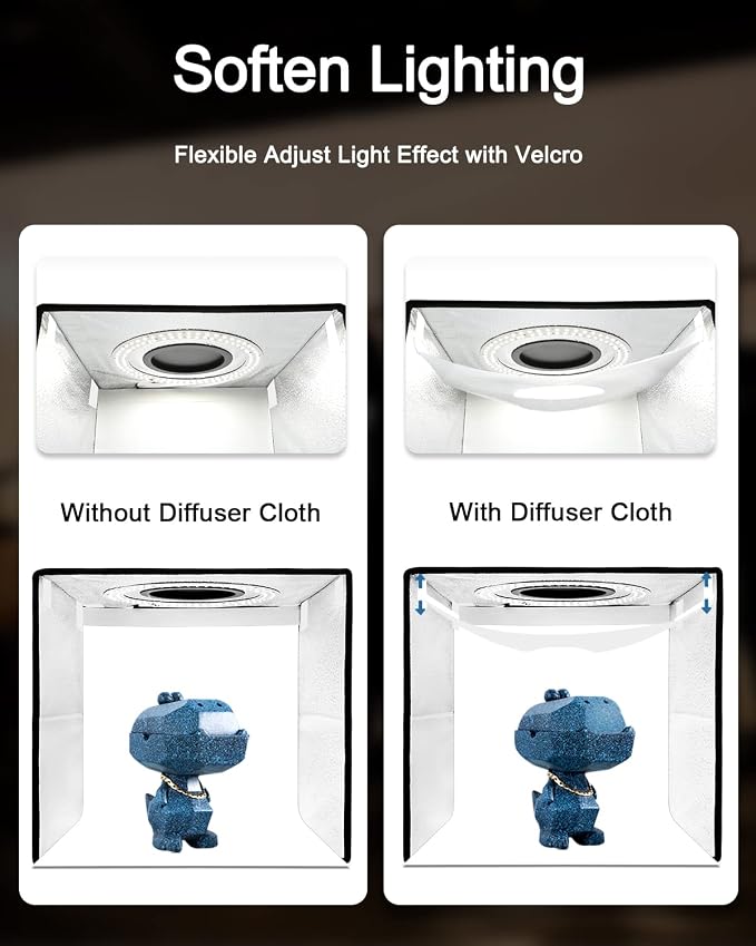 DUCLUS Light Box Photography, 16x16 Inch Photo Light Box with 160 Dimmable LED Lights (CRI 97+), 6 PVC & 2 Paper Backdrops, Portable Studio Box for Product Photography: Jewelry, Food, Shoes