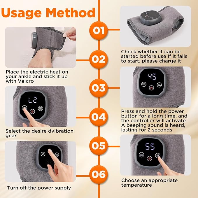 XFP 2Pcs Cordless Foot and Ankle Massager with Heat, Ankle Heating Pad Heated Brace Wrap with 5 Heat Levels and 3 Vibration, USB Charging, Ideal for Home and Travel（Gray）
