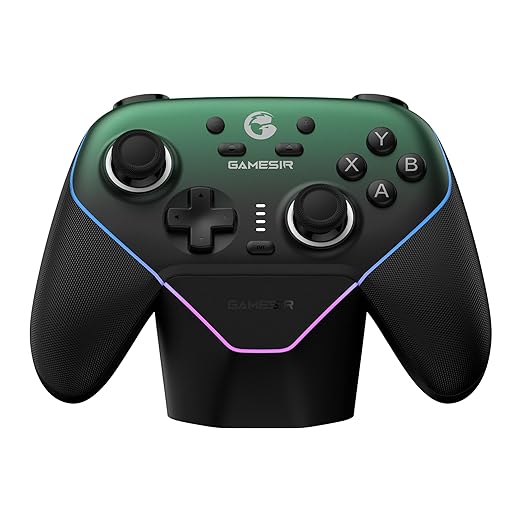 GameSir Super Nova Wireless Gaming Controller for PC/Switch/iOS/Android, Hall Effect Stick & Trigger, RGB Lighting, Swappable ABXY, Detachable Faceplate, 1000mAh with Charging Dock - Green