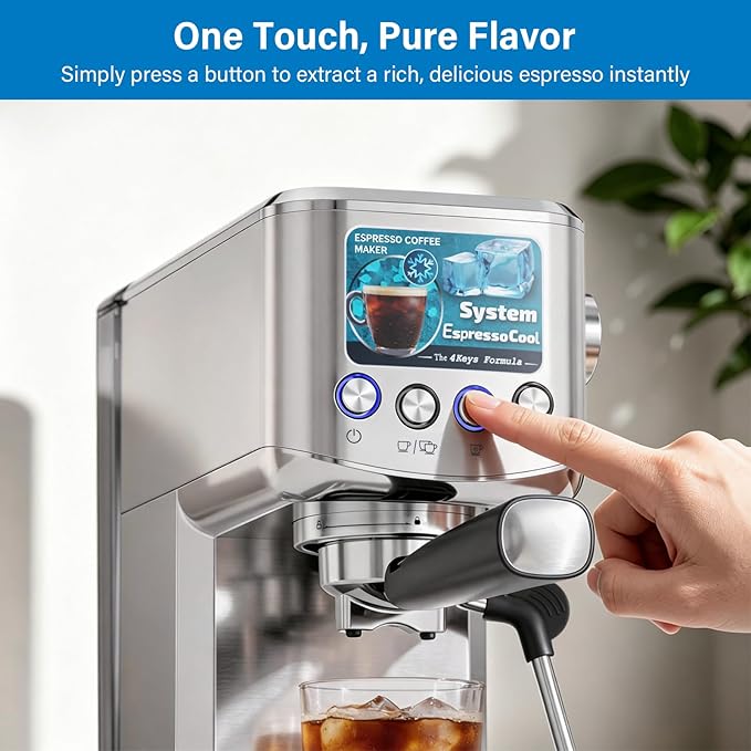 XIXUBX 20 Bar Espresso & Cold Brew Coffee Maker with Milk Frother, 42oz Removable Tank, Stainless Steel, Perfect for Cappuccino, Latte, Home & Office, Silver