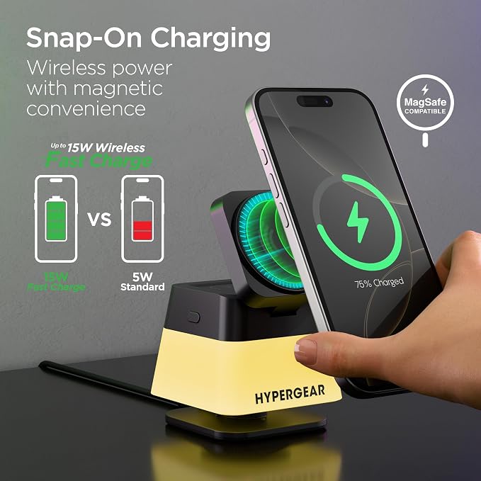 MagSafe 3-in-1 Cube Wireless Charging Stand, 15W Foldable Fast Magnetic Charger Dock, Phone Mount for iPhone 17/16/15, Apple Watch 1-8/Ultra & AirPods
