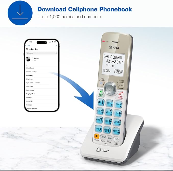 AT&T DL70019 Additional Handset for DL72x19 Series Cordless Phone - Bluetooth Connect to Cell, Smart Call Blocker, 1.8" Backlit Display, Big Buttons, Intercom