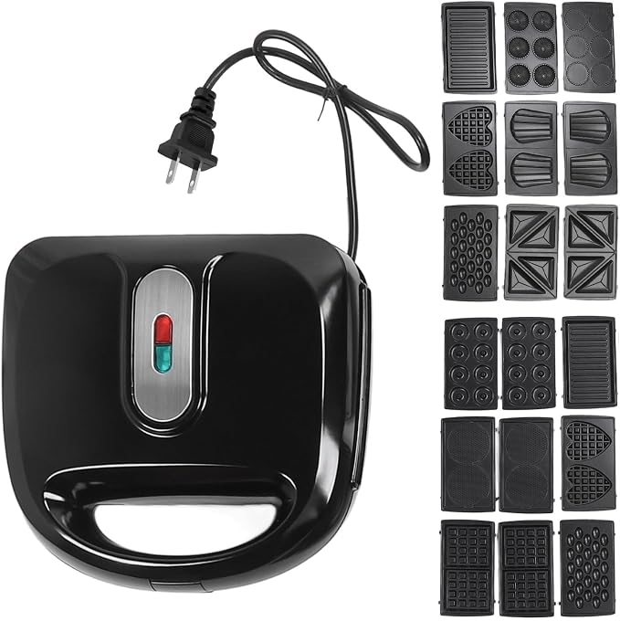 Electric Maker with 10 Non Stick Plates, Indicator Lights Cool Touch Handle Easy to and Store for Cooking Breakfast Grilled Cheese Tuna and Snacks (US Plug 110V)