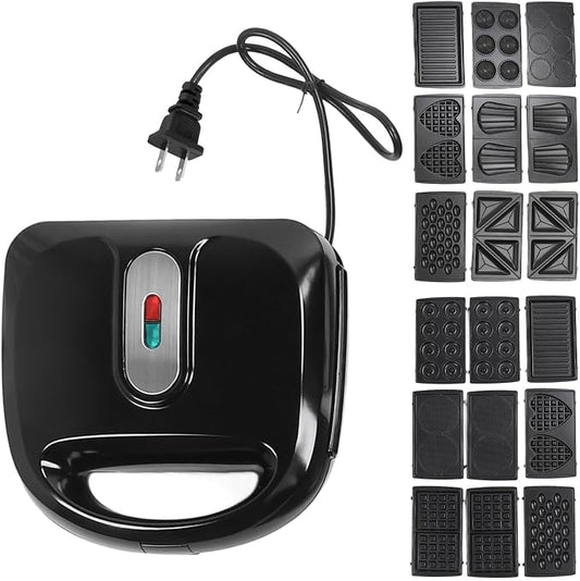 Electric Maker with 10 Non Stick Plates, Indicator Lights Cool Touch Handle Easy to and Store for Cooking Breakfast Grilled Cheese Tuna and Snacks (US Plug 110V)
