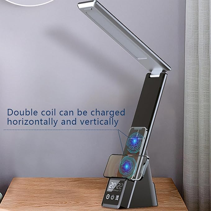 3-in-1 Foldable Wireless Charging Station with Digital Clock&Alarm,15W Fast Wireless Charger for Phone,Earbuds and Smartwatch,Qi Charging Dock with Bedside Lamp,3 Color Night Light,N61 White.