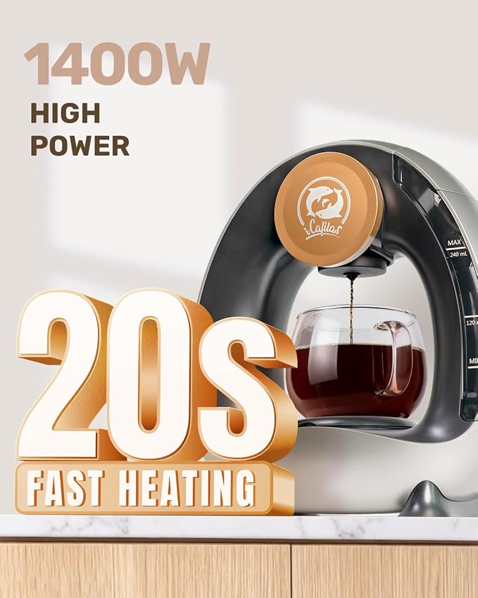 i Cafilas Single Serve Coffee Maker,Fast Heat in 20s,2-in-1 Coffee Machines Compatible with K-Cup Pods&Ground Coffee,Compact Coffee for Small Spaces, Brew in 2 mins,Dark Gery Coffee maker