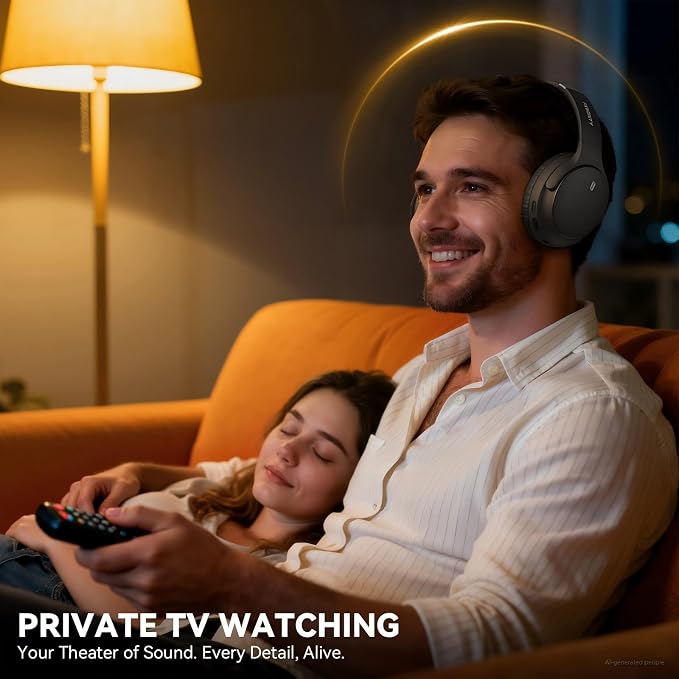 Wireless Headphones for TV, TV Headphones Wireless for Seniors with Charging Dock, 65H Playtime, No Audio Delay, HiFi Stereo Sound, Ideal Gift for Elderly & Parents