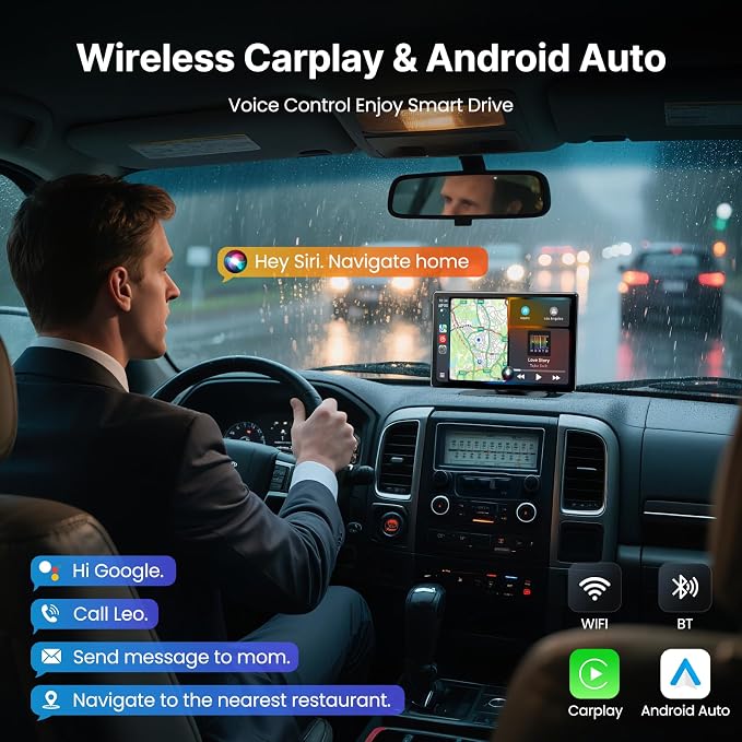 9''HD Carplay Screen for Car 4K Dash Cam&1080P Backup Camera with Apple Carplay&Android Auto Voice Control GPS DVR Call Music Message Mirror Link Airplay/Android Cast Fit Pickup Truck SUV MPV RV
