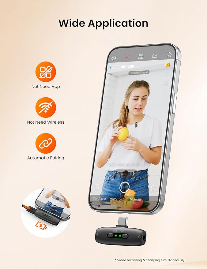 hohem MIC-01 Wireless Lavalier Microphone, Noise Cancellation,48kHz 328ft Range, 20 Hours Battery, Wireless Microphone for Android, PC, Camera, Video Recording (2TX + 1RX + Charging Case)