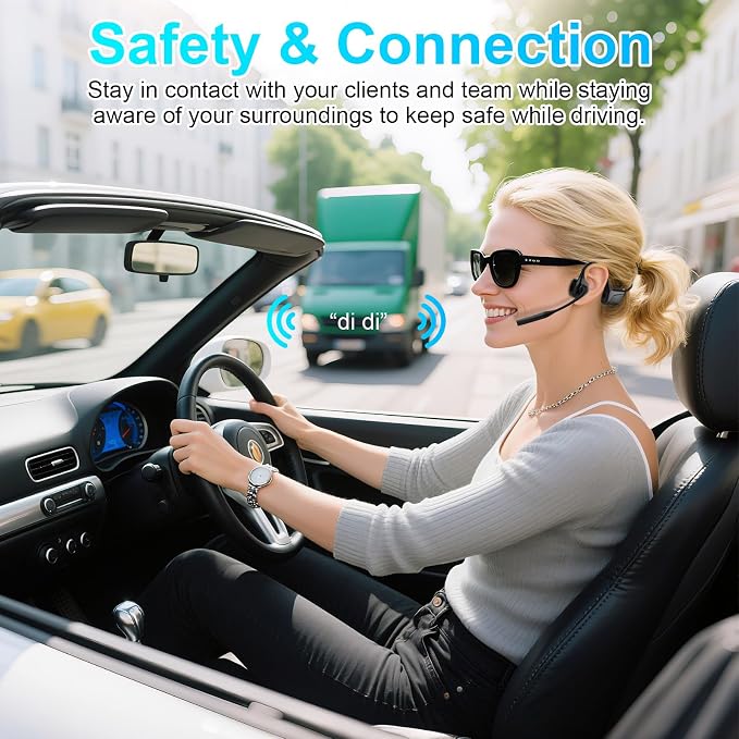 ZIOCOM Open Ear Headphones, Truck Driver Earphones with Mic, ENC Noise Cancelling and Mute Button, AptX-LL Wireless Headset for Office Driving Working Home-10 Hrs(Not Bone Conduction) (Black)