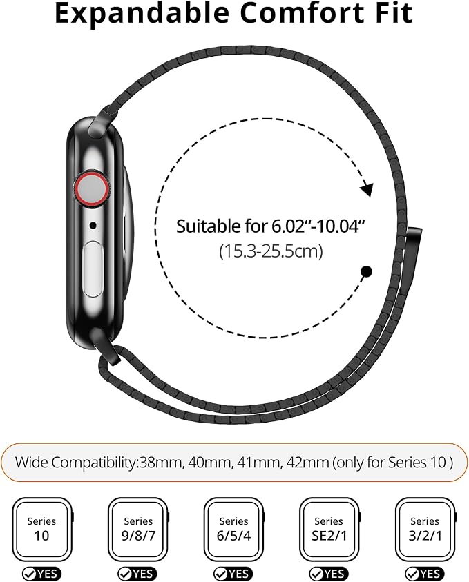 LULULOOK Milanese Mesh Loop Compatible with Apple Watch Band 49/46/45/44/42/41/40/38mm for Men Women, Stainless Steel Magnetic Buckle Strap for iWatch Ultra 3/2 Ultra Series 11 10 9 8 7 6 SE 5 4 3