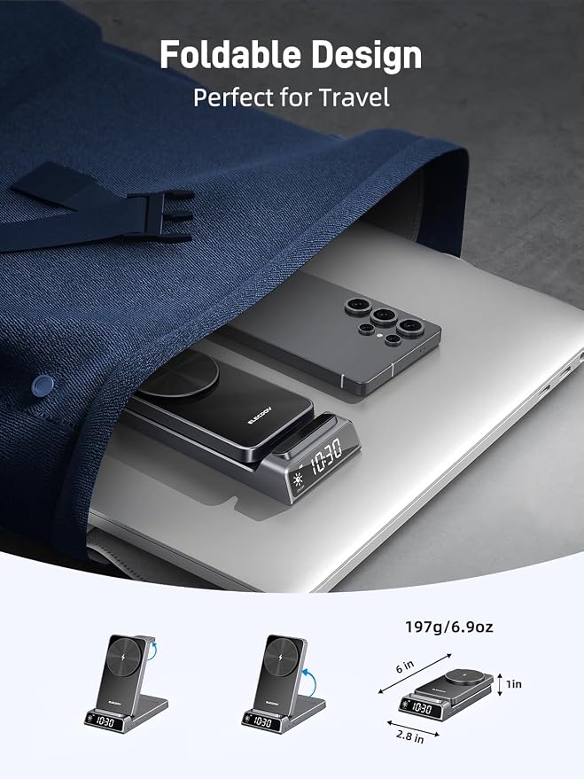 Magnetic Wireless Charger for Samsung, 3 in 1 Charging Station for Samsung Galaxy Z Fold/Flip 7/S25 Ultra/S24 Ultra, Foldable Charger for Samsung Galaxy Watch Ultra/8/7/Galaxy Buds 3 (Black)