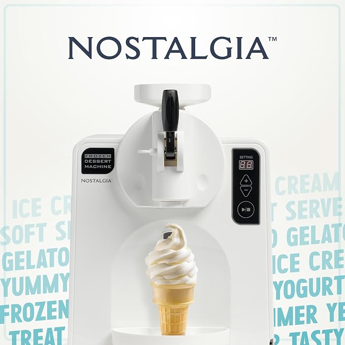 Nostalgia Easy-Dispensing Soft Serve Ice Cream Machine - Ice Cream Maker for Frozen Yogurt, Sorbet, Gelato, Drinks, and More in Minutes - LED Display - 1 Quart - WHITE