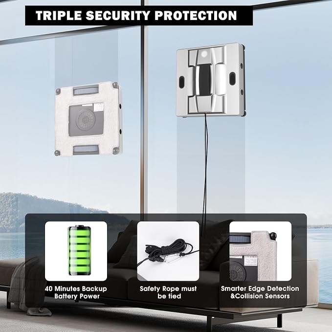 K1 Window Cleaning Robot with 4 Spray Nozzles Robotic 6000Pa Window Cleaner Automatic Washer Robot with Edge Detection Low Noise Glass Cleaning Robot for Framed/Frameless Surface