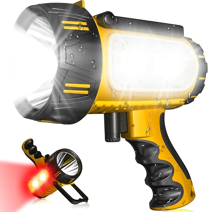 2026 New 3000,000 Lumen Super Bright Spotlight,10000mAh Rechargeable Flashlight Handheld Spotlight,Spot Light Outdoor Runtime 72+ Hrs,Flashlight Searchlight Flood Camping Hunting Boating with Tripod