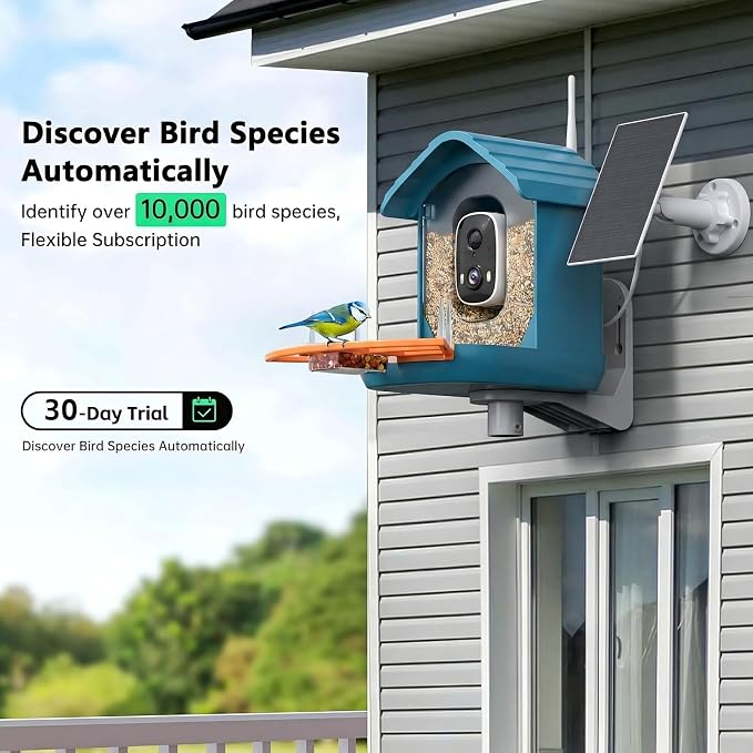 Bird Feeder with Camera, AI Bird Identification, Full HD Live Video, Solar Powered, 2.4Ghz WiFi, Instant Arrival Alerts - Best Gifts for Bird Lover