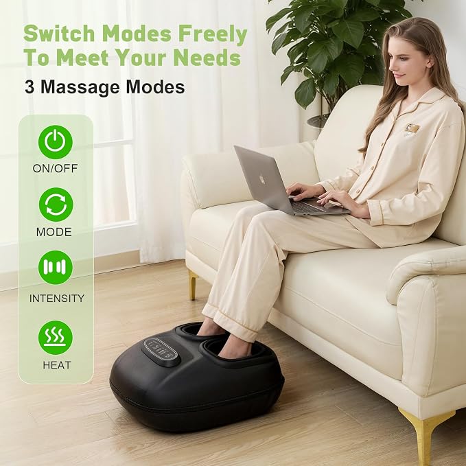 LINGTENG Electric Foot Massagers, Shiatsu Foot Massager with Heat and Compression, Deep Kneading 3-Level Pressure, Home Office Use for Men Women Parents Seniors