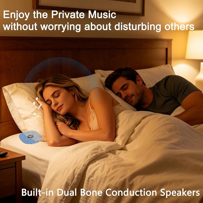 Hesond Under Pillow Speaker Dual Bone Conduction Stereo Bluetooth Wireless Music Portable Sleep Sound Sleep Speaker with LED Display White Noise Timer for Side Sleepers Supports TF Card (Grey)