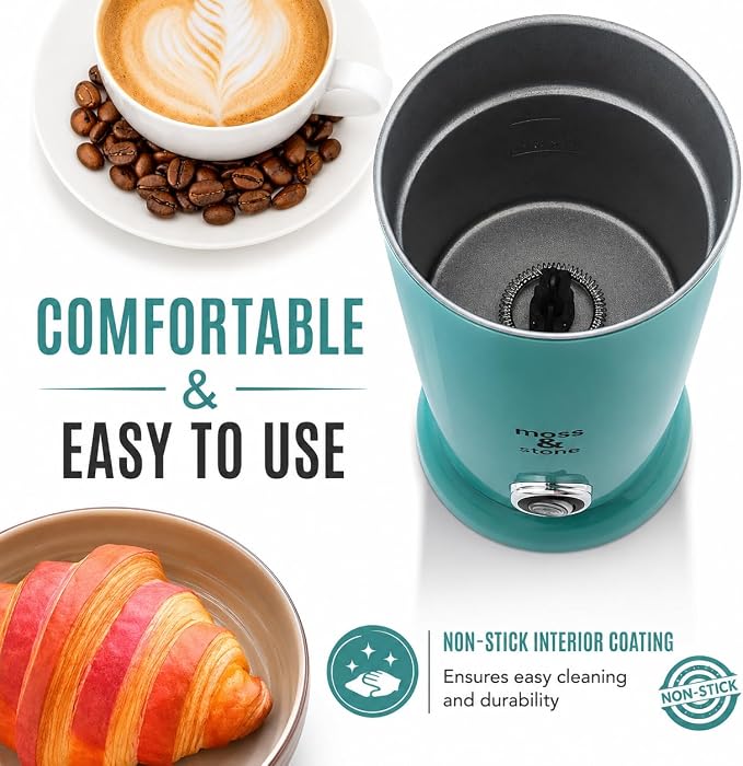Moss & Stone Electric Milk Frother & Milk Warmer for Latte & Cappuccino