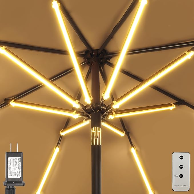 Outdoor Patio Umbrella Lights, 1000 Lumens 15W Warm White LED, Waterproof with Dimmable Timer l Umbrella Pole Light for Patio Umbrella Decor Lighting - ALL FORTUNE