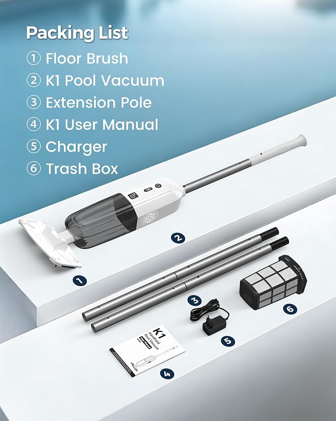 2026 Upgrade Cordless Handheld Pool Vacuum,Pool Vacuum for Above and Inground Pool,Rechargeable Pool Cleaner with Extention Pole,Up to 70-Min Runtime,Ideal for Leaves,Debris,Spas,Hot Tubs,Sky White