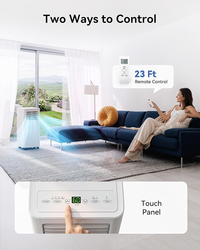 Feelfunn 10,000 BTU Portable Air Conditioner - Cools 450 Sq. Ft., 3-in-1 Portable AC Unit with Cool/Fan/Dehumidifier/Sleep, Quiet AC with LED Display, Remote & 24H Timer, for Bedroom, Dorm, Apartment