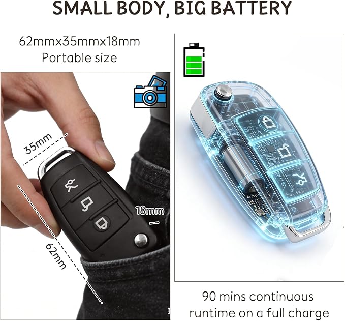 Hidden Camera No WiFi Needed 1080P FHD Portable Spy Nanny Cam with 32GB SD Card Key Fob Camera Night Vision Car Key Cameras No Audio