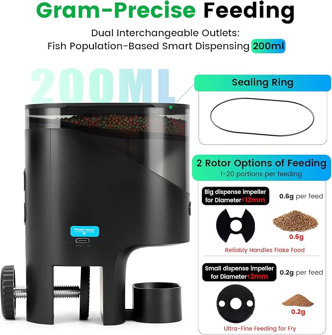fishkeeper Automatic Fish Feeder for Aquarium Flakes, WiFi (2.4G/5.0G) & APP Control - Auto Fish Food Dispenser/Betta Fish Feeder with HD 2.5K Camera and Timer, Aquarium Feeder for Turtle Koi Tanks
