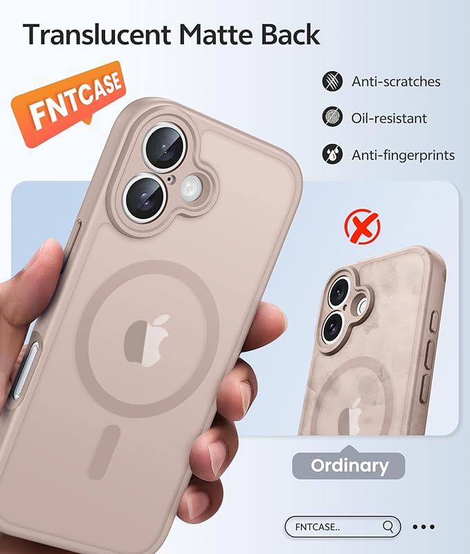 FNTCASE for iPhone 16 Plus Case: [Compatible with Magsafe] Translucent Matte Cases with [Full Camera Protection] [Screen Protector] Military Grade Shockproof Protective Phone Cover - Desert Gold