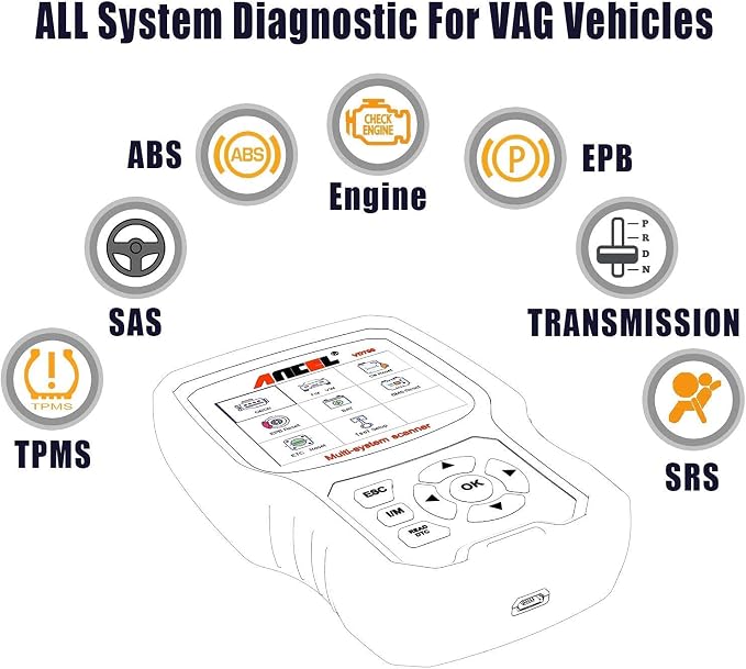 ANCEL VD700 OBD2 Scanner for VAG Vehicles Oil TPMS EPB TPS SAS Reset Injector Adaption DPF Scan Tool with ANCEL BST200 12V 100-1100 CCA Car Battery Load Tester