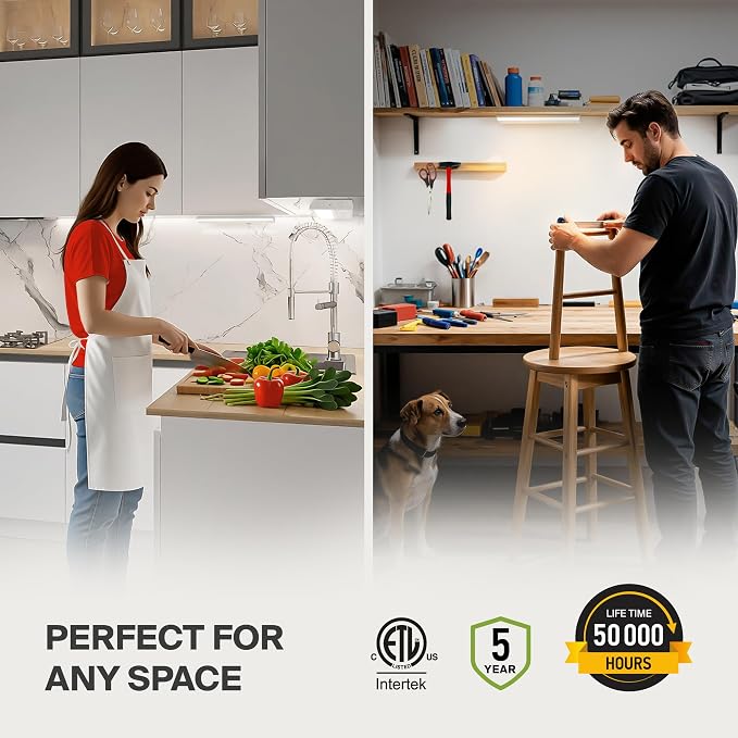 ASD LED Under Cabinet Lighting Plug in or Hardwired 12 Inch, Dimmable Under Cabinet Lights with High/Low/Off Switch, 3CCT 2700K-4000K, Linkable Under Counter Lights for Kitchen, ETL, White, 20 Pack