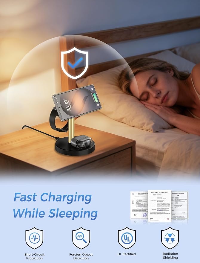 Magnetic Wireless Charger for Samsung, 3 in 1 Super Fast Charging Station Compatible with MagSafe, Phone Charger Stand for Samsung Galaxy S26 Ultra S25 Z Fold/Flip 7, Watch Ultra 8 7 6, Buds 4/3 Pro