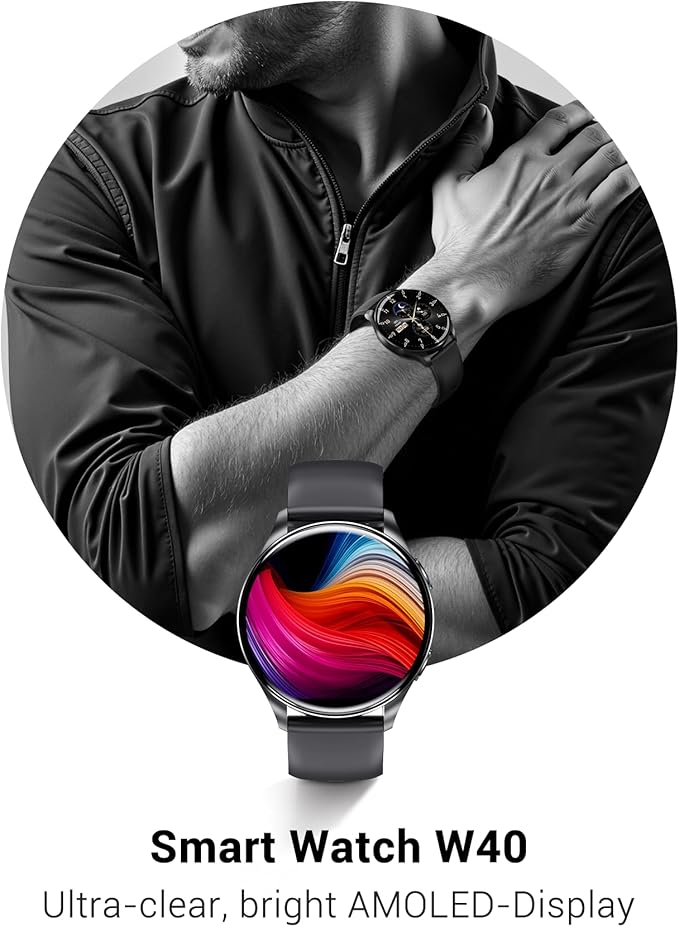 IOWODO Smart Watch for Women Men, 1.43" AMOLED Ultra-Clear Screen Fitness Tracker with HeartRate/Sleep Monitor, 21Languages, Answer/Make Calls,Waterproof Smartwatch for Android and iPhone (2 Straps)
