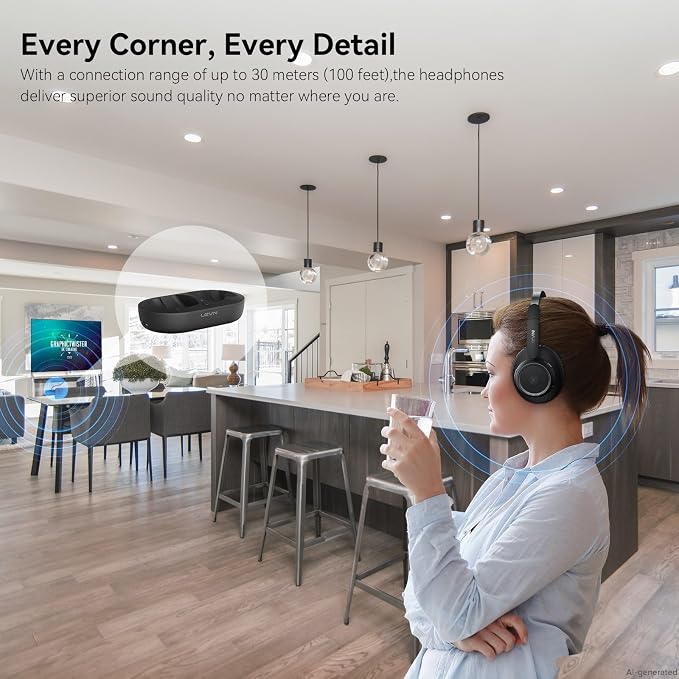 LEVN Wireless Headphones for TV Watching, TV Headphones Wireless for Seniors with Transmitter Charging Base, Hearing-impaired, No Audio Delay Blutooth 5.2, Plug and Play, Gifts for Elderly