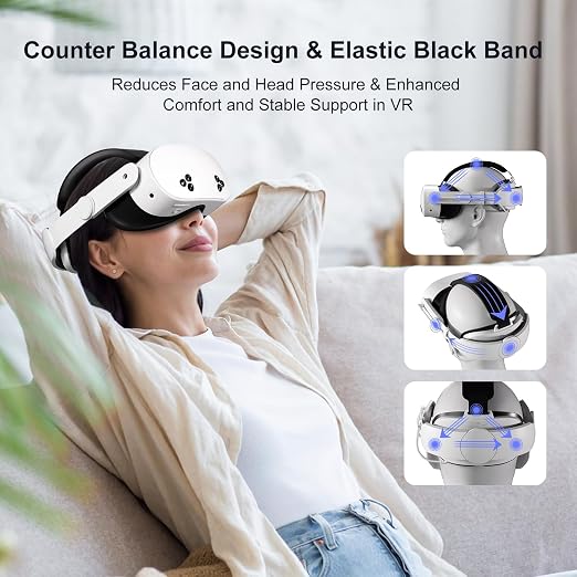 Hurra Head Strap with Battery Compatible with Meta/Oculus Quest 3/ 3S, 10000mAh Fast Charging Detachable Battery Pack Extend 5-7H Playtime, Adjustable Elite Strap Enhanced Support & Balance in VR