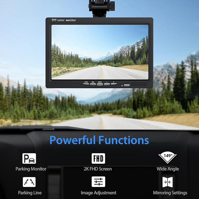 eRapta Backup Camera for Truck 7''HD 2K Front/Rear View Monitor kit IP69 Waterproof Night Vision DIY Grid Lines for Car RVs Trucks Tractors Bus Semi-Trailers Pickup AY7