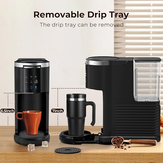 Single Serve Coffee Maker 2 in 1 Coffee Machine with Ground Coffee & Pods Coffee, 6 to 14 Oz Brew Sizes,Mini One Cup Coffee Maker 40oz Water Tank,Auto Cleaning & Shut Off, Black