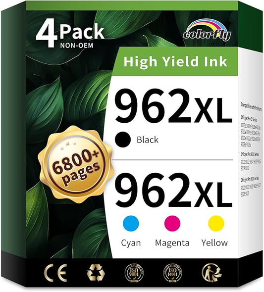 962XL Ink Cartridges Combo Pack Compatible Replacement for HP 962XL 962 Ink Cartridges to Use with HP OfficeJet Pro 9010 9012 9014 9015 9016 9018 9020 9022 9025 Printer (1BK/1C/1M/1Y, 4 Pack)