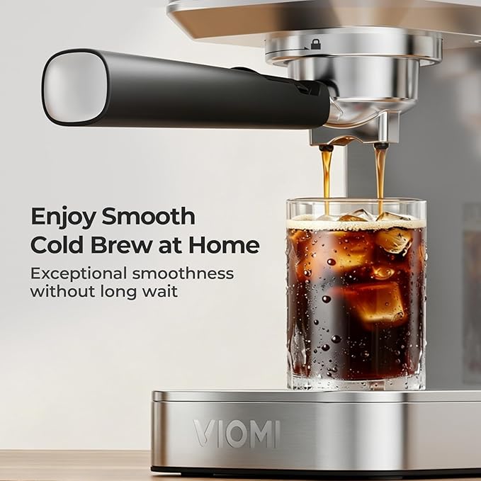 VIOMI T1A Espresso Machine 20 Bar, Compact Espresso Maker with Milk Frother, Coffee Machine with 37oz Removable Water Tank, Cold Brew Machines for Home Barista, Latte, Cappuccino Machine, Silver