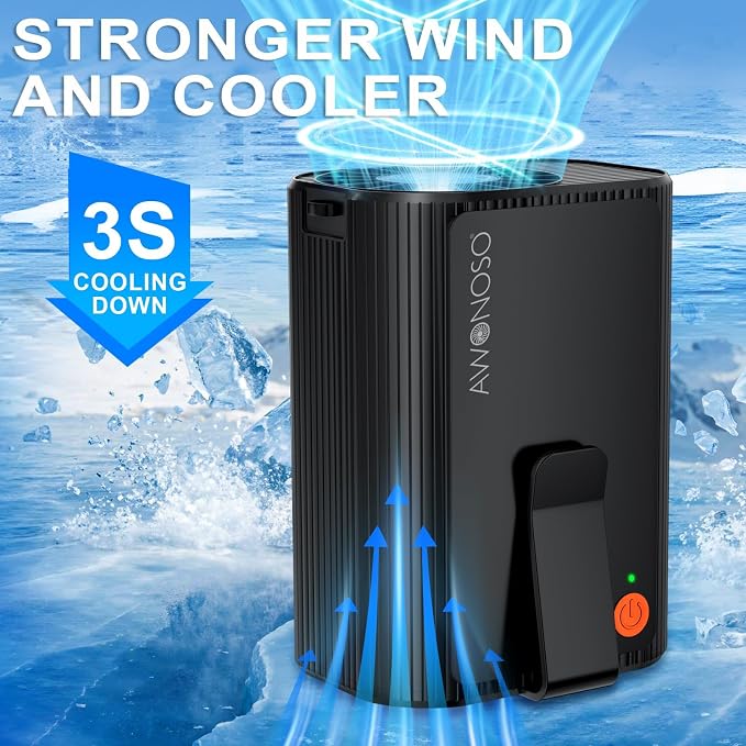 Awonoso AI Portable Personal Waist Neck Rechargeable Fan, 3-Speed 10000RPM Brushless Motor Desktop Fan Hands-Free Neck Hanging Fans, 20-Hour Runtime, Wearable Portable Fans (Orange)