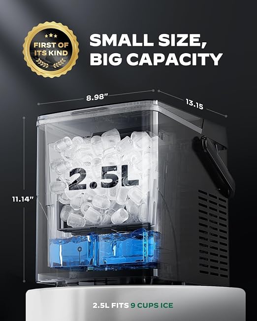 Silonn Countertop Ice Maker with 2.5L Expandable Ice Basket, 26.5lbs/24H, 9 Cubes in 6 Mins, 2 Ice Sizes, Self-Cleaning & LED Touch Control for Home Kitchen Office