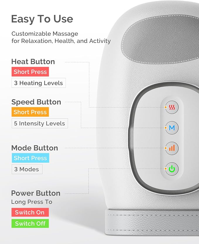 AIRSEE Hand Massager with Heat and Compression for Arthritis Carpal Tunnel Relief, 3 Massage Modes 3 Heating Levels 5 Intensities, Cordless Rechargeable Portable Pain Relief, Gift for Women Men